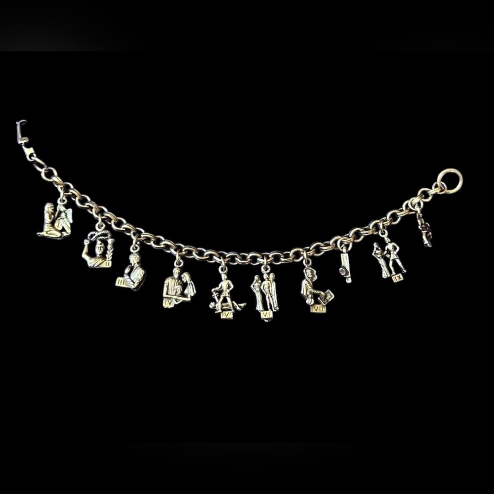 Vintage CORO 10 Commandments Charm Bracelet in Gold Tone c1950